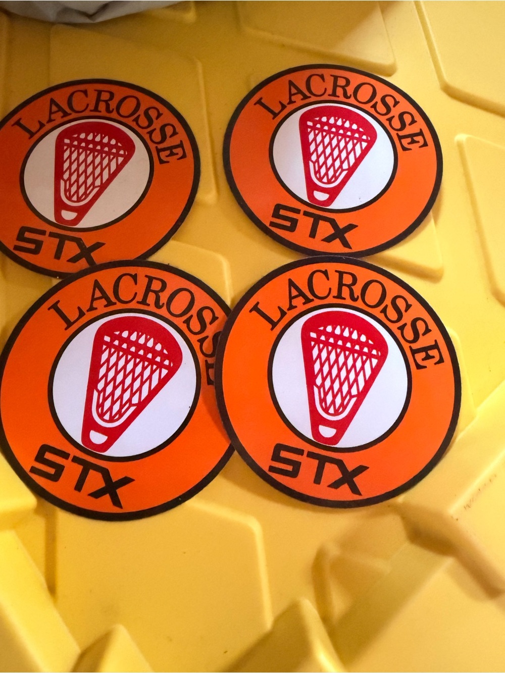 (Set Lot of 4) STX Lacrosse 4" Round Sticker Pack Bright Orange Lacrosse Decals